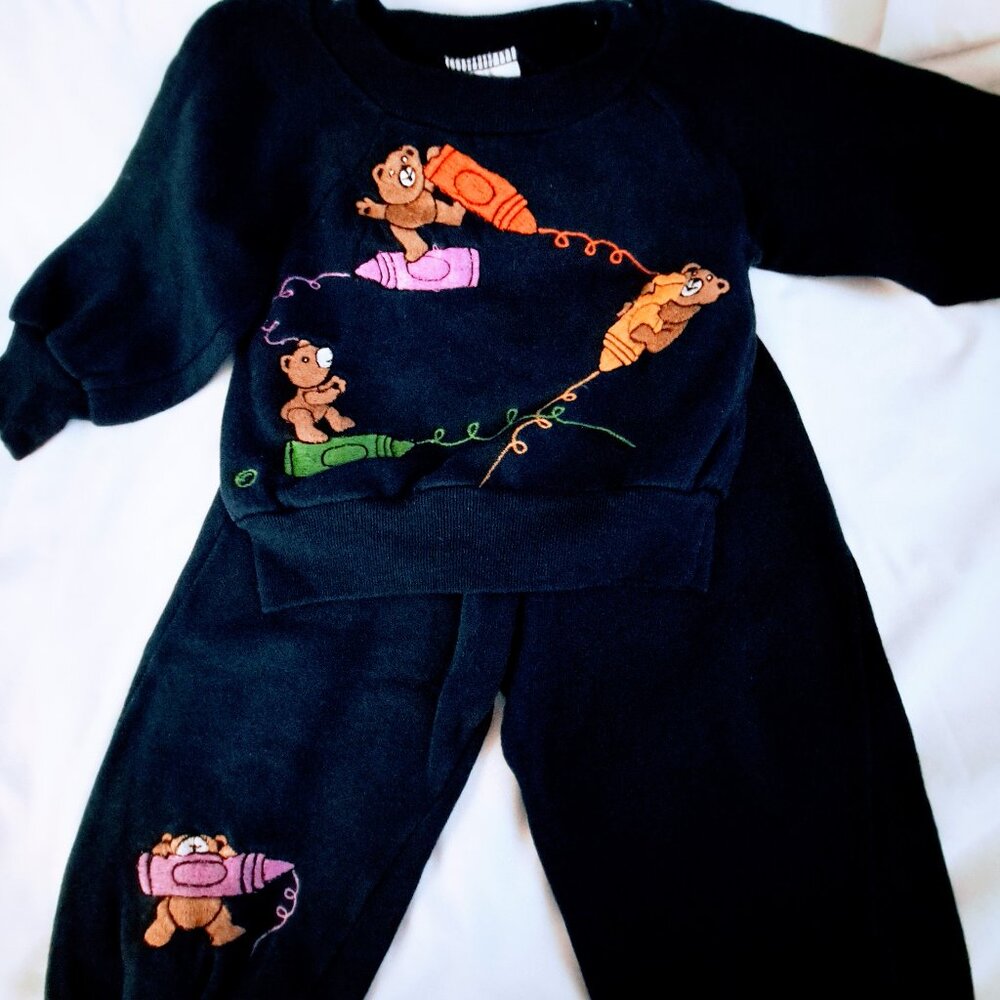 Toddler Boys 2-pc Dark Blue Teddy Bears w/ Crayons Sweatshirt & Pants Set 2T